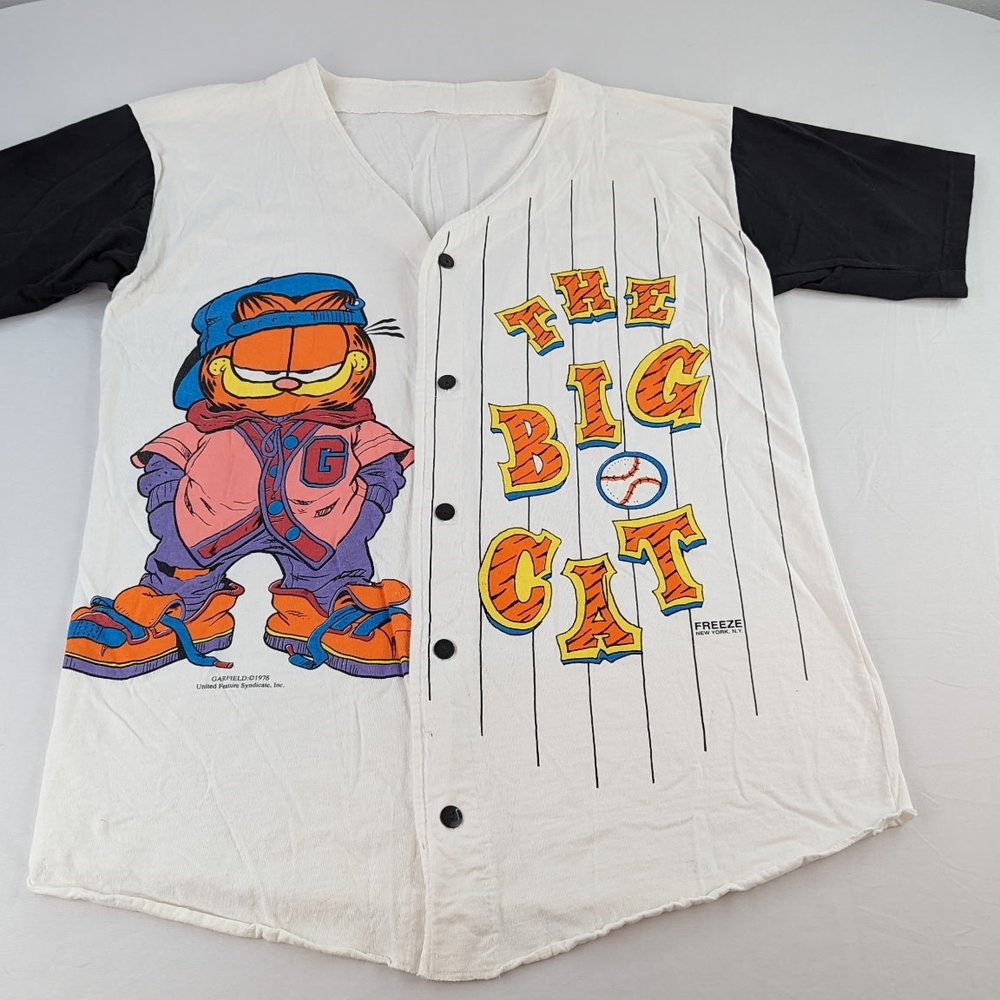 Vintage GARFIELD Baseball Jersey Shirt THE BIG CAT Varsity Letterman XL